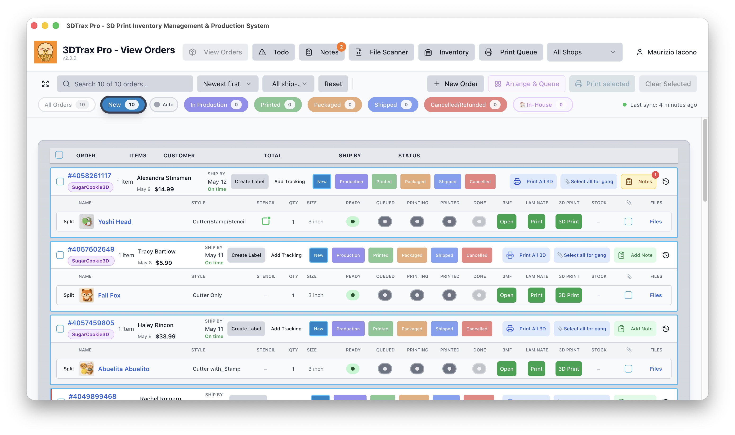 Order management screen